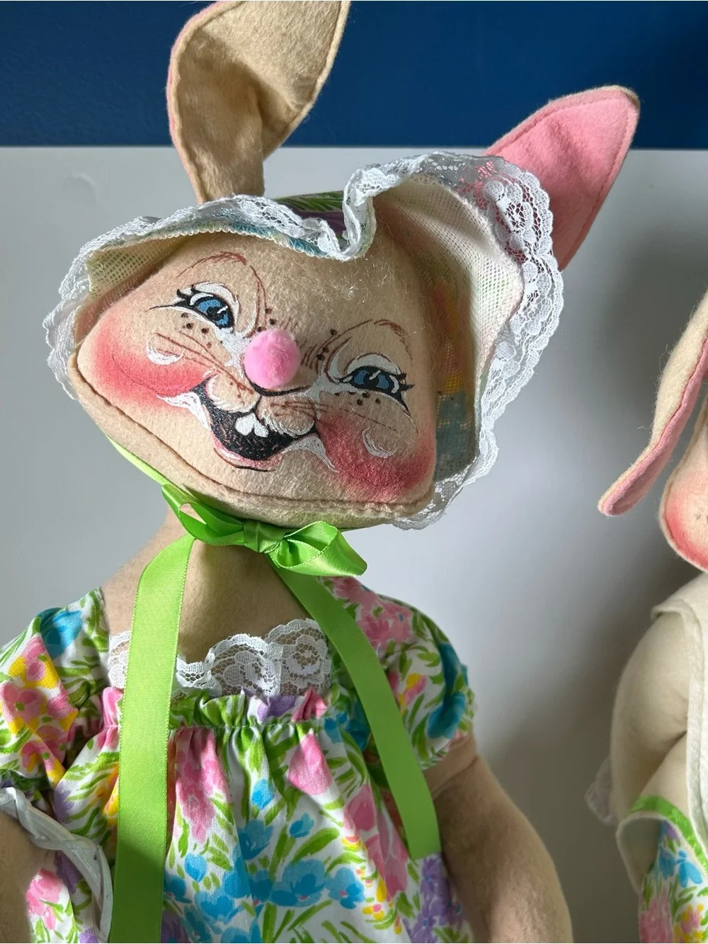 Vintage Annalee 20” Easter Bunny Rabbit Dolls Pair Mr Mrs USA Spring Floral 90’s